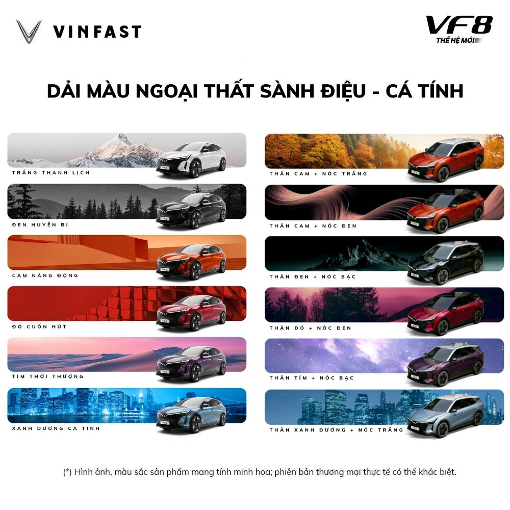 DẢI MÀU NGOẠI THẤT VF8 THẾ HỆ MỚI SÀNH ĐIỆU - CÁ TÍNH